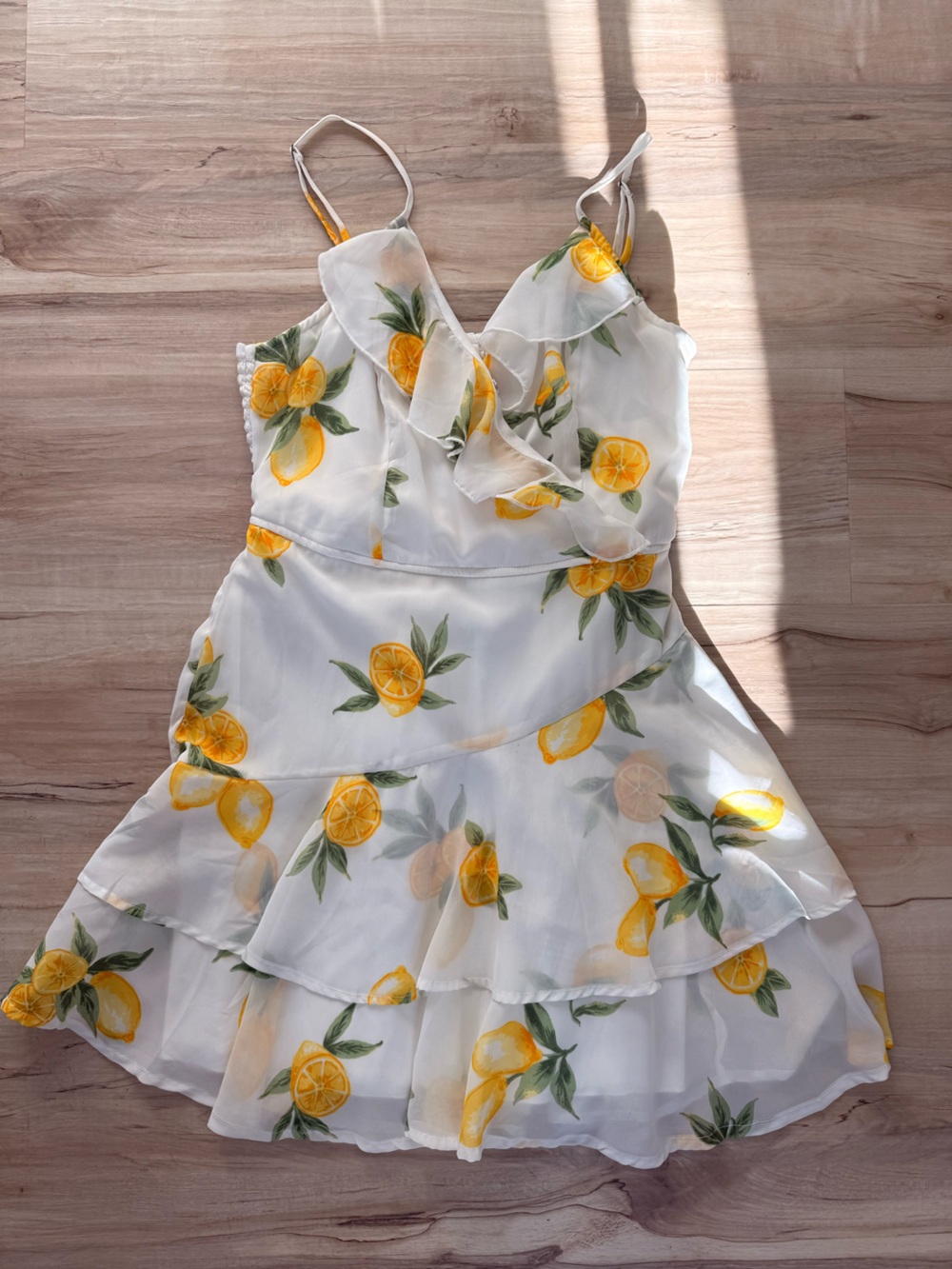 Lemon-Print White Ruffle Mini Dress